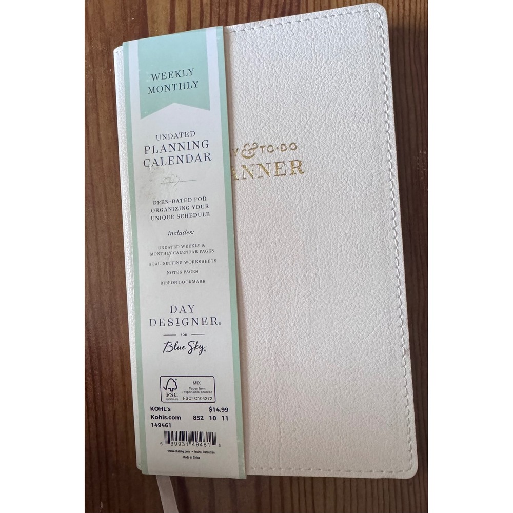 Day Designer Blue Sky Undated Planner White Faux Leather Weekly Monthly